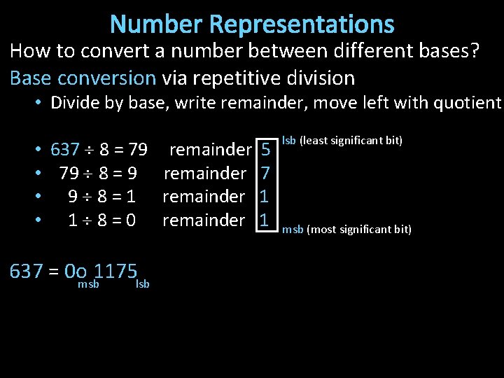 Number Representations How to convert a number between different bases? Base conversion via repetitive