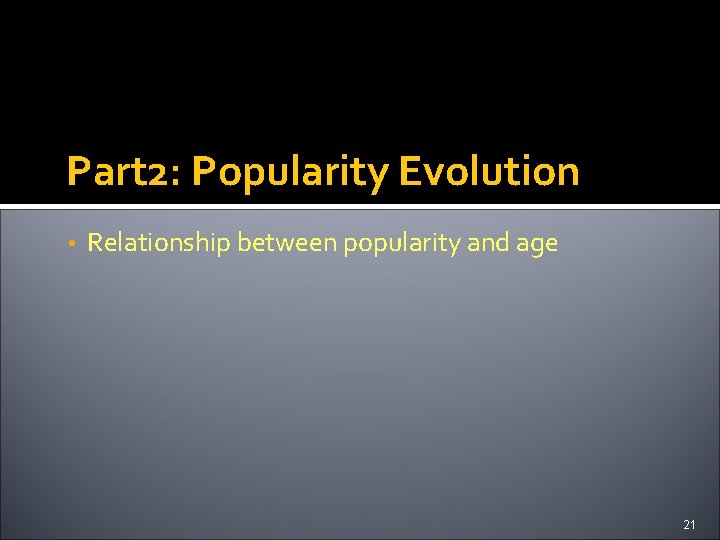 Part 2: Popularity Evolution • Relationship between popularity and age 21 