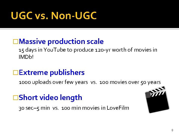 UGC vs. Non-UGC �Massive production scale 15 days in You. Tube to produce 120
