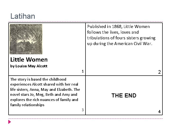 Latihan Published in 1868, Little Women follows the lives, loves and tribulations of fours