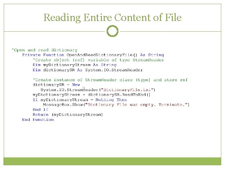 Reading Entire Content of File Reading Entire Content of File