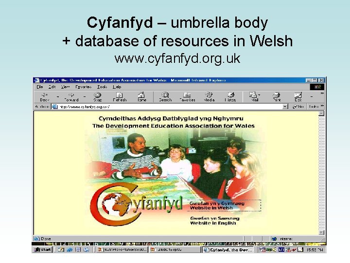 Cyfanfyd – umbrella body + database of resources in Welsh www. cyfanfyd. org. uk