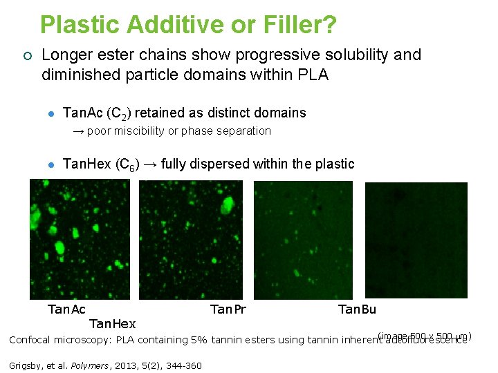 Plastic Additive or Filler? ¡ Longer ester chains show progressive solubility and diminished particle