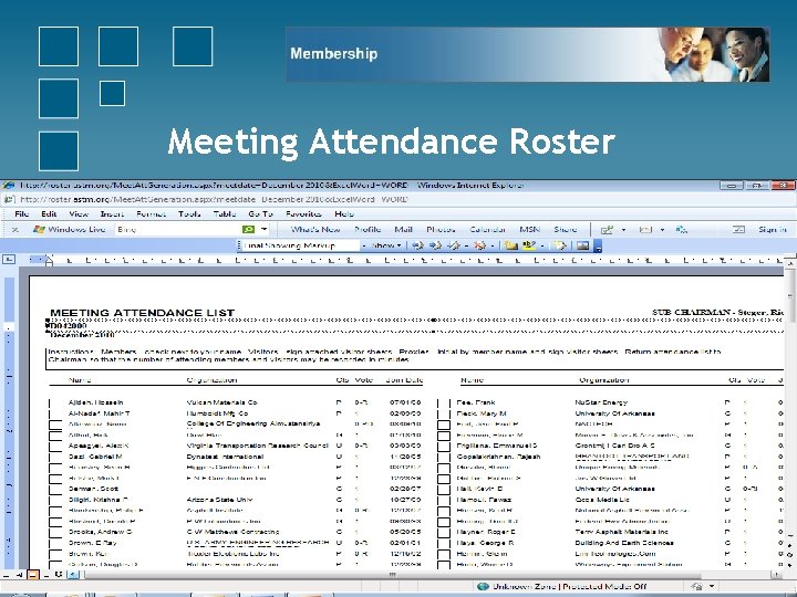 Meeting Attendance Roster 