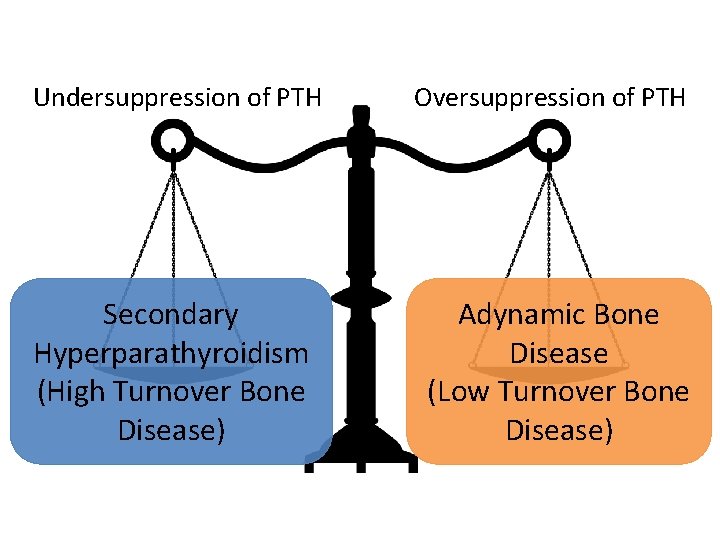Undersuppression of PTH Secondary Hyperparathyroidism (High Turnover Bone Disease) Oversuppression of PTH Adynamic Bone