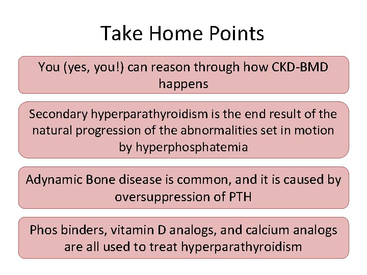 Take Home Points You (yes, you!) can reason through how CKD-BMD happens Secondary hyperparathyroidism