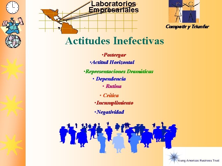 Laboratorios Empresariales Competir y Triunfar Actitudes Inefectivas • Postergar • Actitud Horizontal • Representaciones