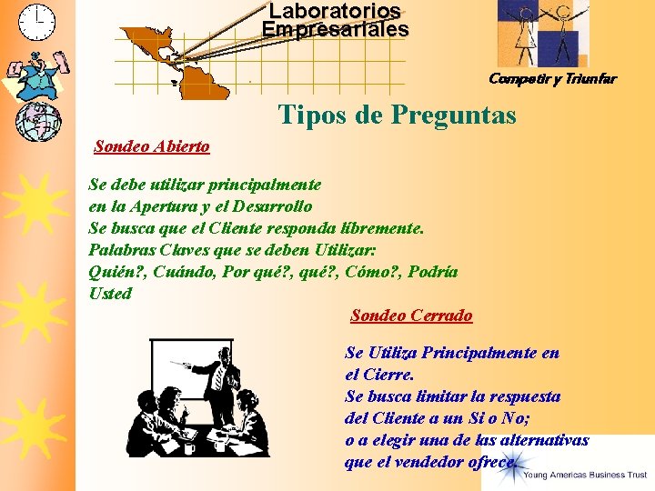 Laboratorios Empresariales Competir y Triunfar Tipos de Preguntas Sondeo Abierto Se debe utilizar principalmente Laboratorios Empresariales Competir y Triunfar Tipos de Preguntas Sondeo Abierto Se debe utilizar principalmente