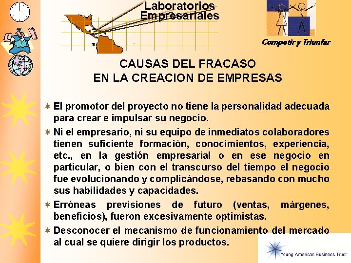 Laboratorios Empresariales Competir y Triunfar CAUSAS DEL FRACASO EN LA CREACION DE EMPRESAS ¬