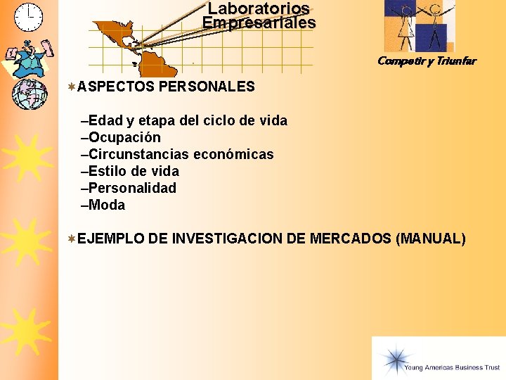 Laboratorios Empresariales Competir y Triunfar ¬ASPECTOS PERSONALES –Edad y etapa del ciclo de vida Laboratorios Empresariales Competir y Triunfar ¬ASPECTOS PERSONALES –Edad y etapa del ciclo de vida