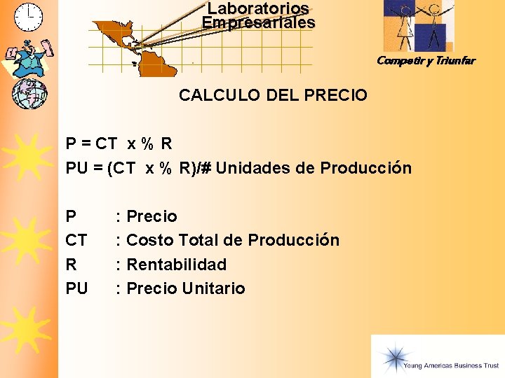 Laboratorios Empresariales Competir y Triunfar CALCULO DEL PRECIO P = CT x % R Laboratorios Empresariales Competir y Triunfar CALCULO DEL PRECIO P = CT x % R