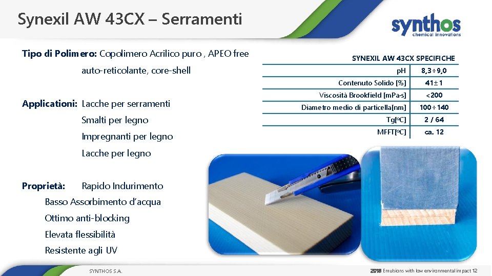 Synexil AW 43 CX – Serramenti Tipo di Polimero: Copolimero Acrilico puro , APEO