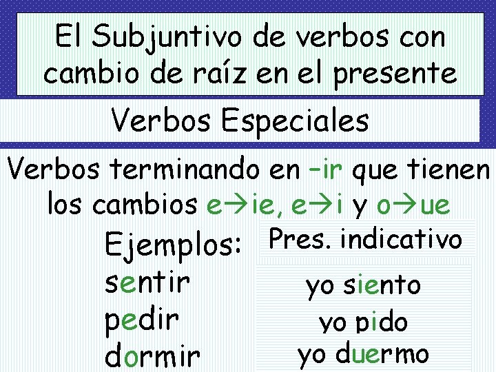 El Subjuntivo de verbos con cambio de raíz en el presente Verbos Especiales Verbos