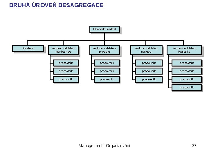 DRUHÁ ÚROVEŇ DESAGREGACE Obchodní ředitel Asistent Vedoucí oddělení marketingu Vedoucí oddělení prodeje Vedoucí oddělení