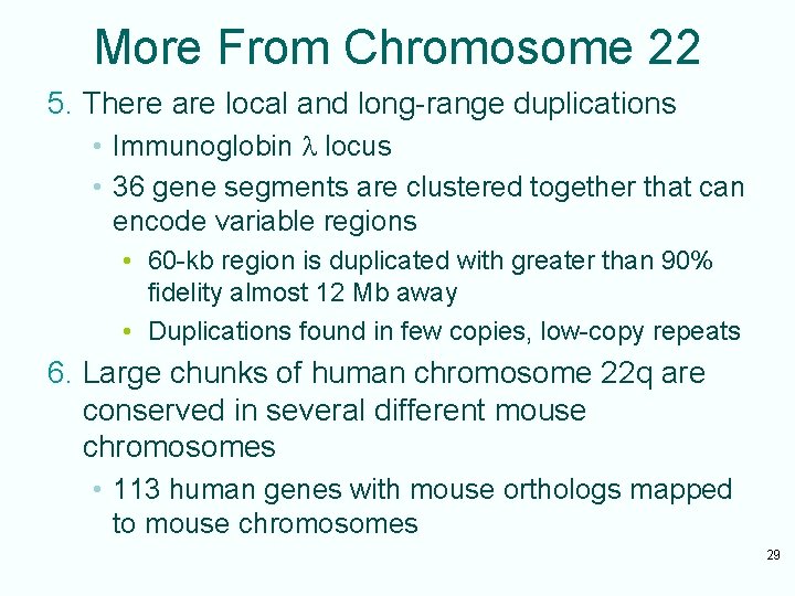 More From Chromosome 22 5. There are local and long-range duplications • Immunoglobin l