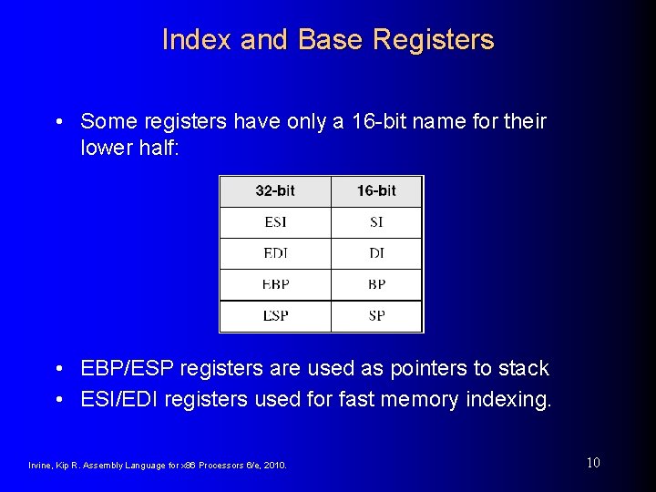 Index and Base Registers • Some registers have only a 16 -bit name for