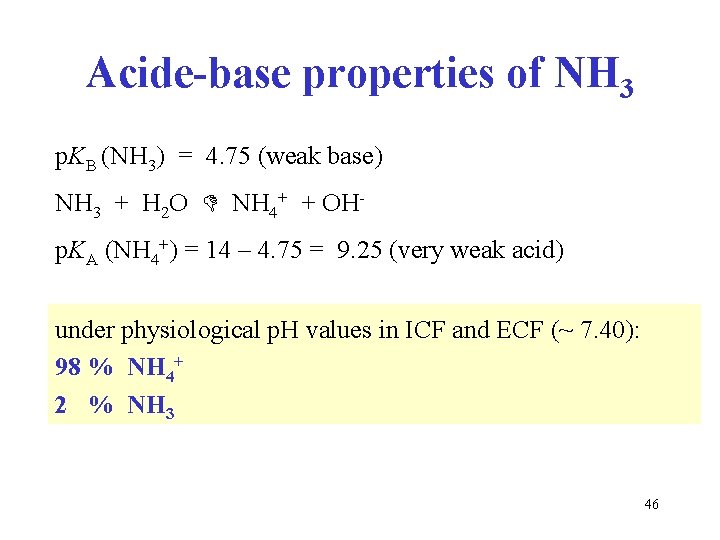 Acide-base properties of NH 3 p. KB (NH 3) = 4. 75 (weak base)
