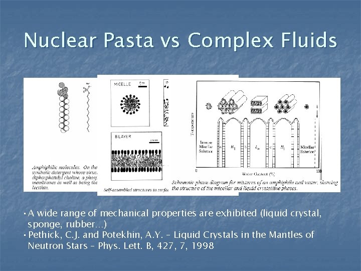 Nuclear Pasta vs Complex Fluids • A wide range of mechanical properties are exhibited