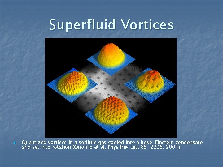 Superfluid Vortices n Quantized vortices in a sodium gas cooled into a Bose-Einstein condensate