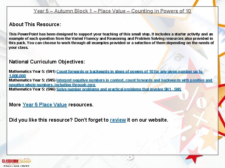 Year 5 – Autumn Block 1 – Place Value – Counting in Powers of