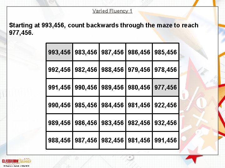 Varied Fluency 1 Starting at 993, 456, count backwards through the maze to reach