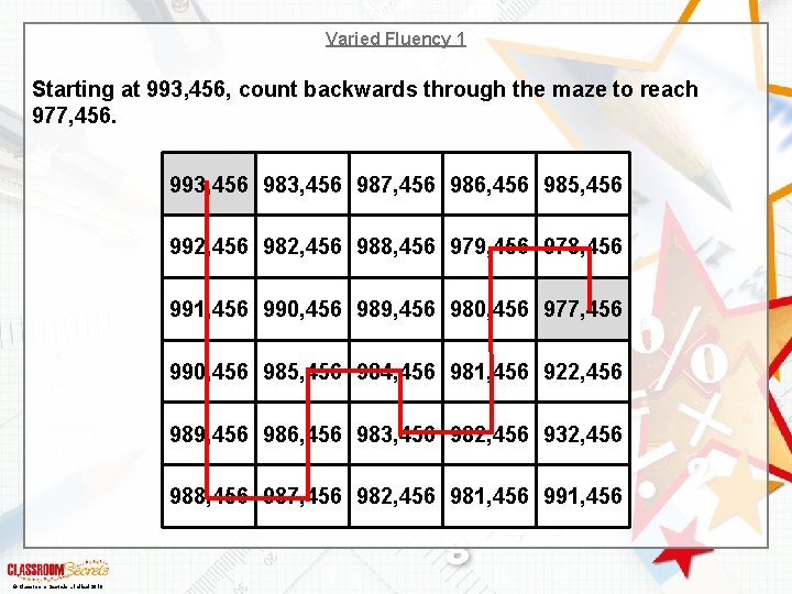 Varied Fluency 1 Starting at 993, 456, count backwards through the maze to reach