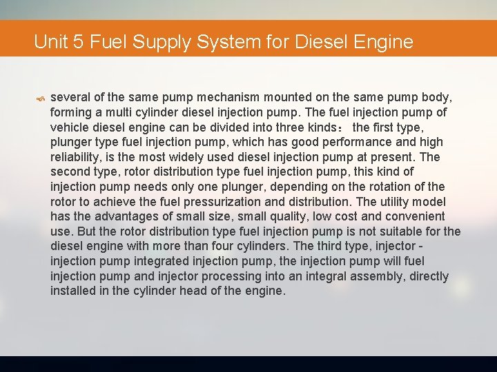 Unit 5 Fuel Supply System for Diesel Engine several of the same pump mechanism
