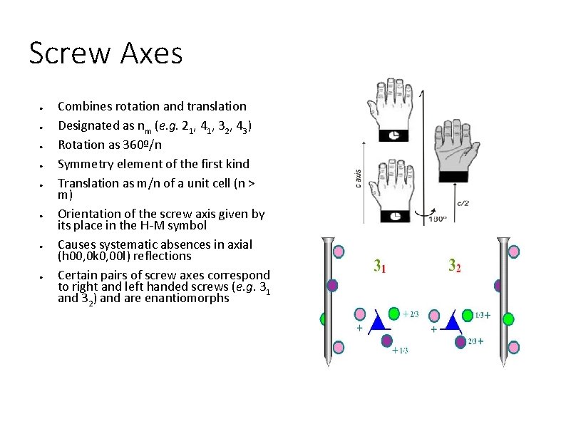 Screw Axes ● ● ● ● Combines rotation and translation Designated as nm (e.