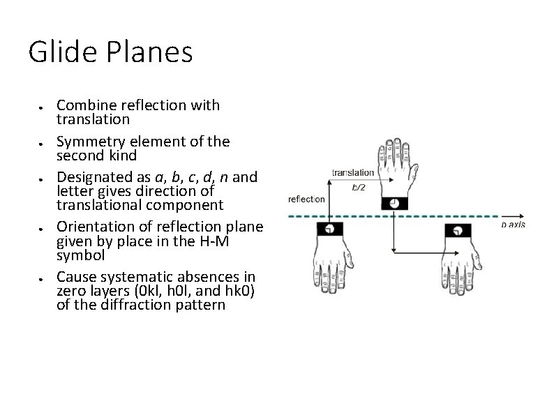 Glide Planes ● ● ● Combine reflection with translation Symmetry element of the second