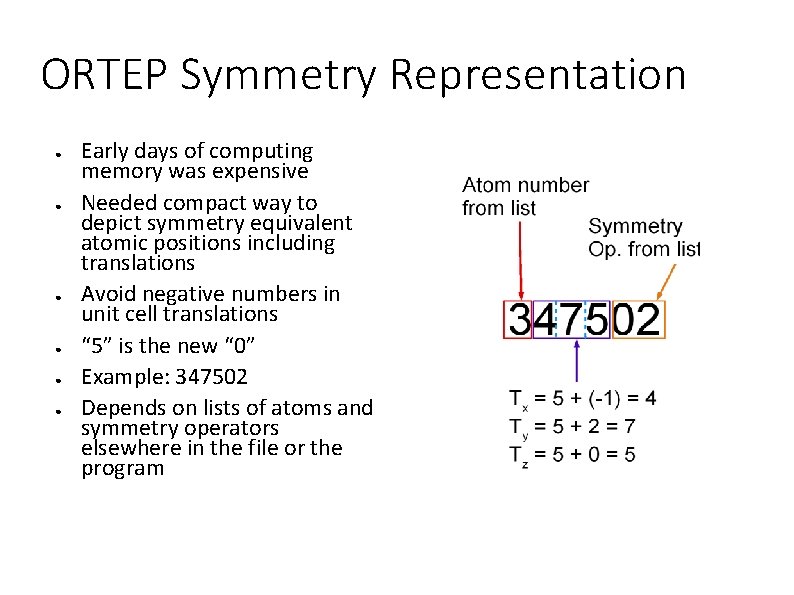 ORTEP Symmetry Representation ● ● ● Early days of computing memory was expensive Needed