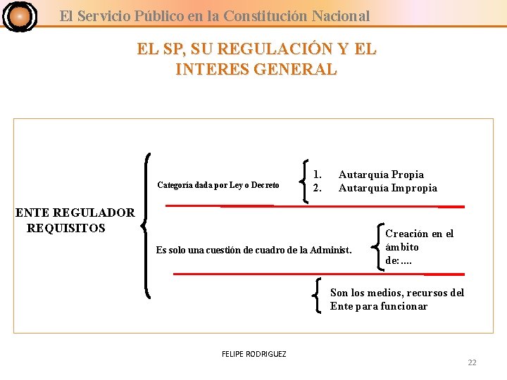 El Servicio Público en la Constitución Nacional EL SP, SU REGULACIÓN Y EL INTERES