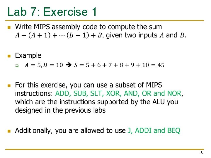 Lab 7: Exercise 1 n 10 