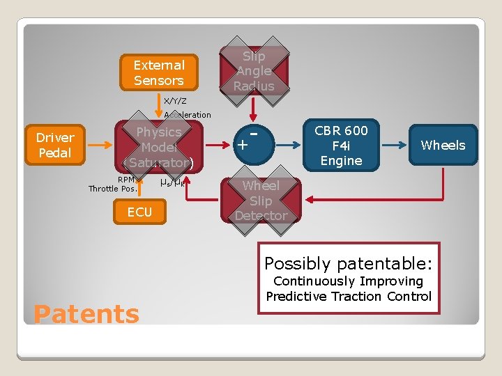 External Sensors Slip Angle Radius X/Y/Z Acceleration Driver Pedal Physics Model (Saturator) RPM Throttle