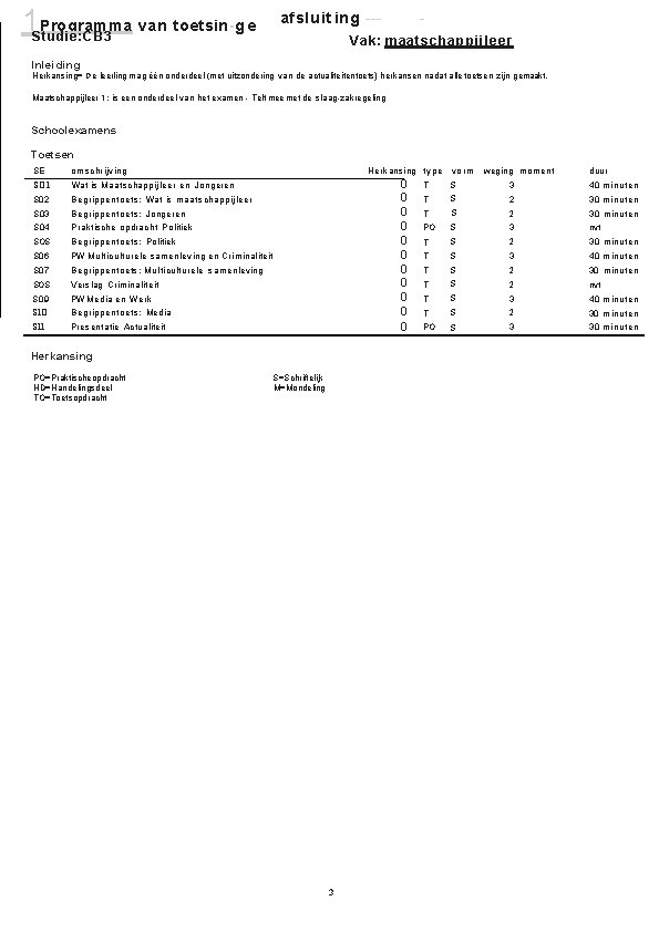 1 Studie: CB 3 Programma van toetsin-g e afsluit ing Vak: maatschappijleer Inleiding Herkansing=