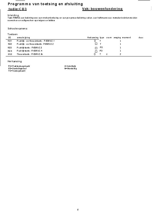 Programma van toetsing en afsluiting 1 Vak: b o u w e n f