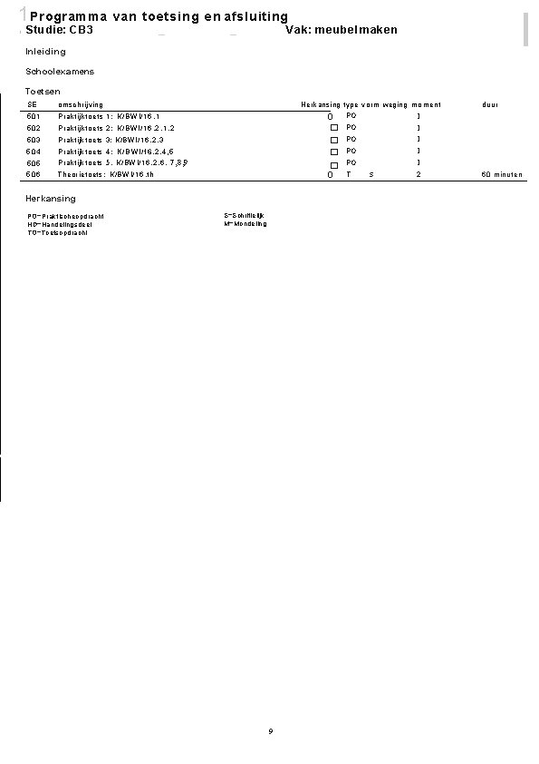 1 Programma van toetsing en afsluiting 1 Studie: CB 3 _ _ l Vak: