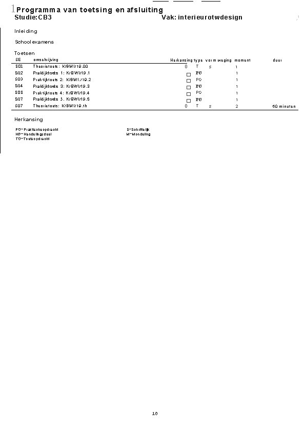 1 Programma van toetsing en afsluiting Studie: CB 3 Vak: interieurotwdesign 1 ) Inleiding