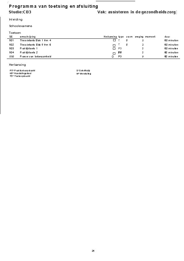 r Programma van toetsing en afsluiting Vak: assisteren in de gezondheidszorg] Studie: CB 3