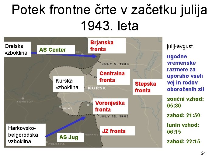 Potek frontne črte v začetku julija 1943. leta Orelska vzboklina AS Center Kurska vzboklina Potek frontne črte v začetku julija 1943. leta Orelska vzboklina AS Center Kurska vzboklina