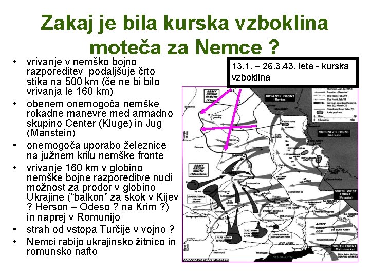 Zakaj je bila kurska vzboklina moteča za Nemce ? • vrivanje v nemško bojno Zakaj je bila kurska vzboklina moteča za Nemce ? • vrivanje v nemško bojno