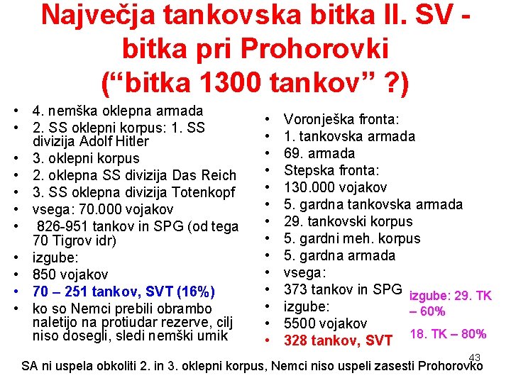 Največja tankovska bitka II. SV bitka pri Prohorovki (“bitka 1300 tankov” ? ) • Največja tankovska bitka II. SV bitka pri Prohorovki (“bitka 1300 tankov” ? ) •