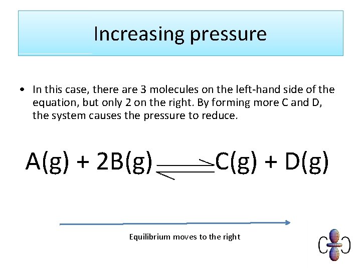 Increasing pressure • In this case, there are 3 molecules on the left-hand side