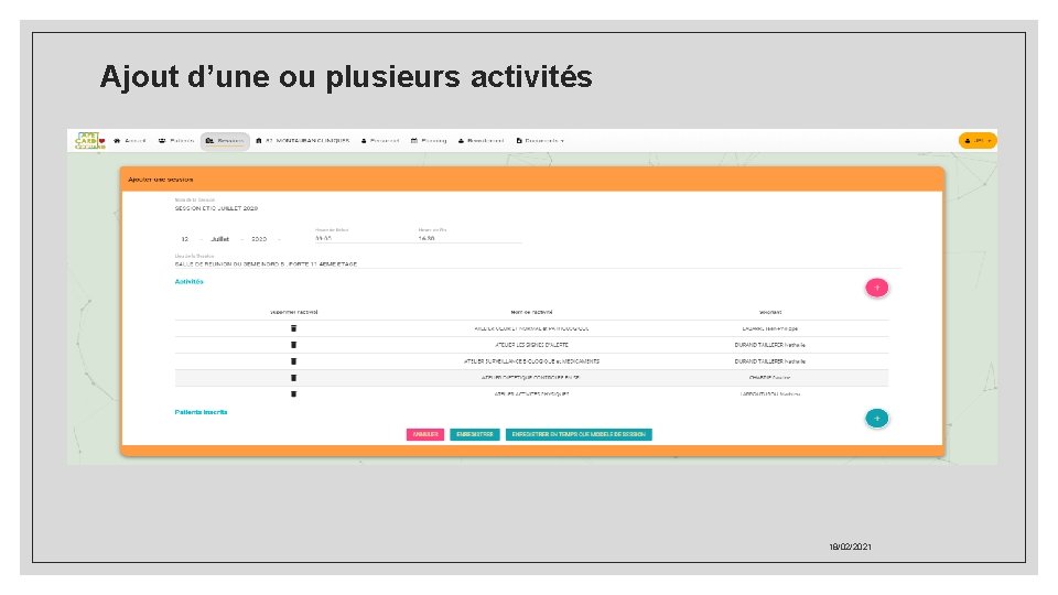 Ajout d’une ou plusieurs activités 18/02/2021 