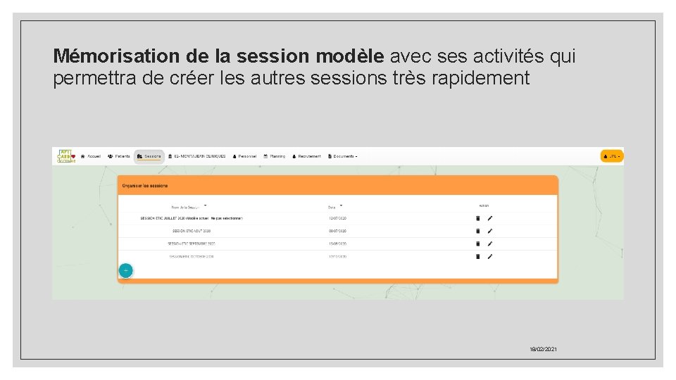 Mémorisation de la session modèle avec ses activités qui permettra de créer les autres