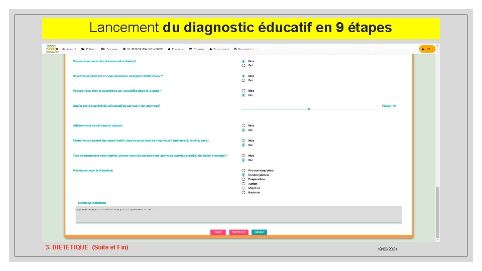 Lancement du diagnostic éducatif en 9 étapes 3 - DIETETIQUE (Suite et Fin) 18/02/2021