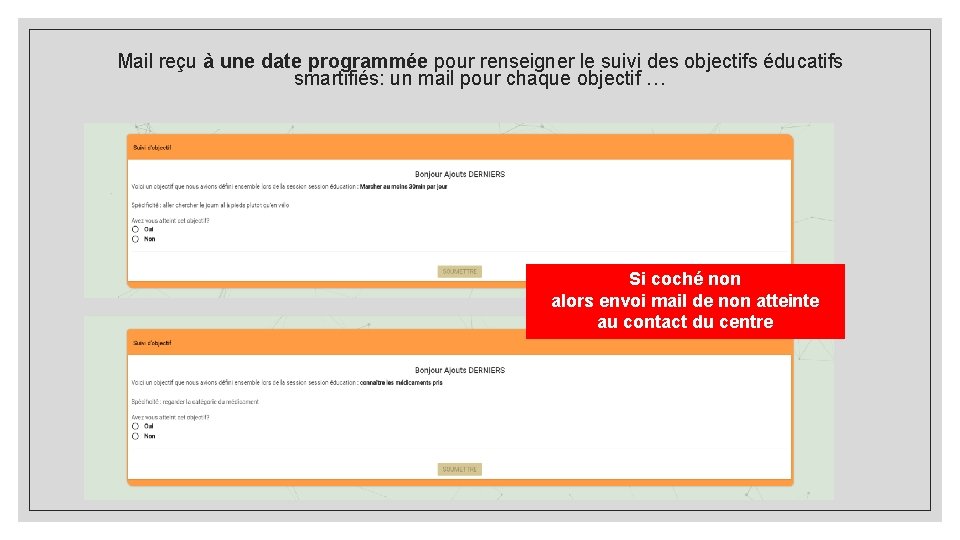 Mail reçu à une date programmée pour renseigner le suivi des objectifs éducatifs smartifiés: