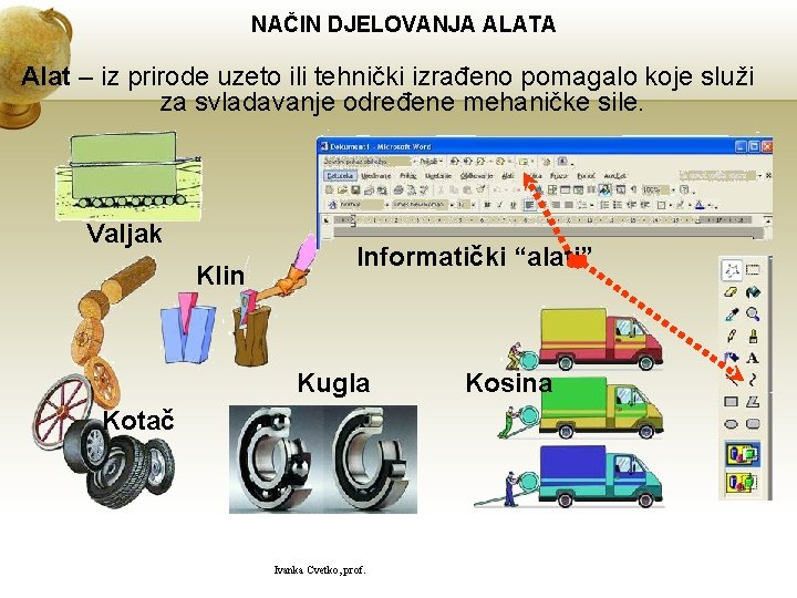 NAČIN DJELOVANJA ALATA Alat – iz prirode uzeto ili tehnički izrađeno pomagalo koje služi