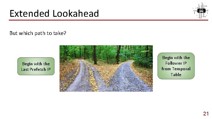 Extended Lookahead But which path to take? Begin with the Last Prefetch IP Begin