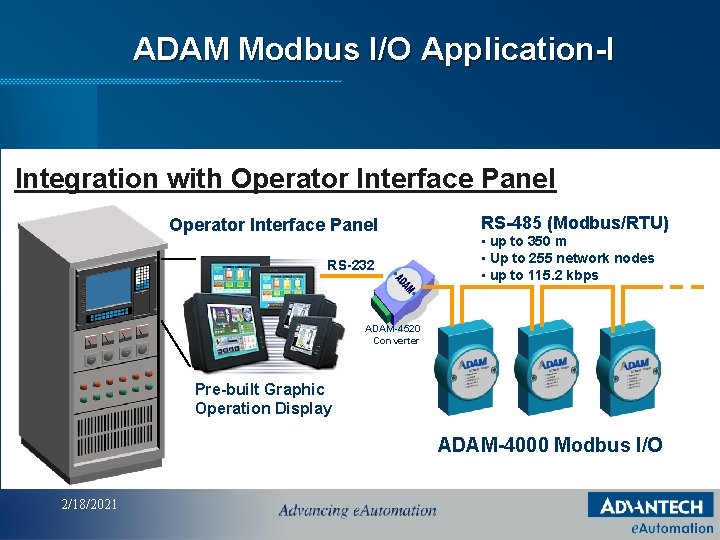 ADAM Modbus I/O Application-I Integration with Operator Interface Panel RS-232 RS-485 (Modbus/RTU) • up