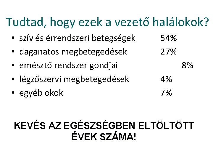 Tudtad, hogy ezek a vezető halálokok? • • • szív és érrendszeri betegségek daganatos